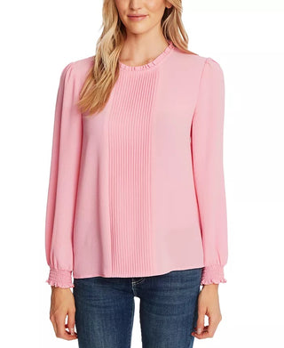 CeCe Women's Pintucked Smock Cuff Chiffon Top Pink Size X-Large