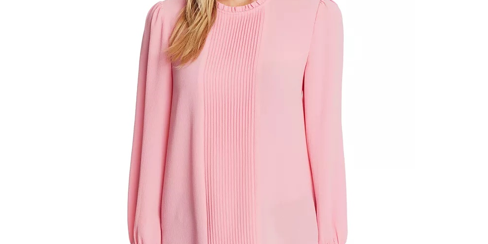 Blusa CeCe Feminina de Chiffon com Punhos Pintucked, Rosa, Tamanho X-G