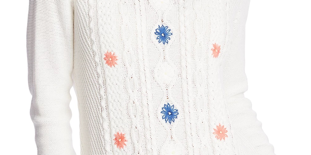 Suéter de tricô bordado CeCe feminino, branco, tamanho natural, tamanho extragrande