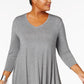Vestido rodado plus size com decote em V e linha A, cinza, tamanho 1X, estilo &amp; co feminino