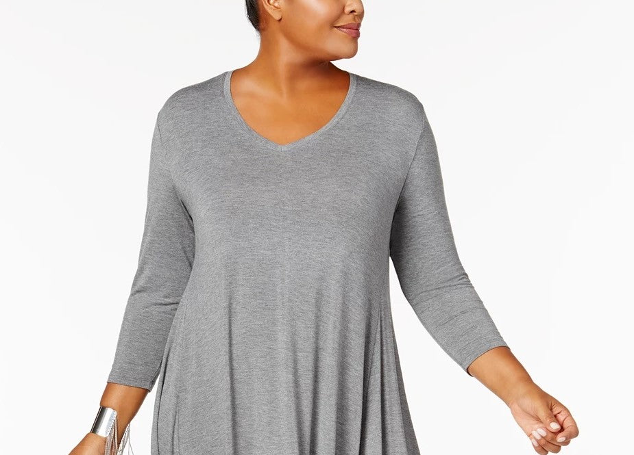Vestido rodado plus size com decote em V e linha A, cinza, tamanho 1X, estilo &amp; co feminino