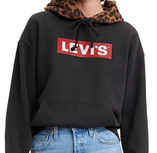 Moletom com capuz esportivo gráfico Levi's Limited Unbasic Cotton feminino, preto, tamanho grande