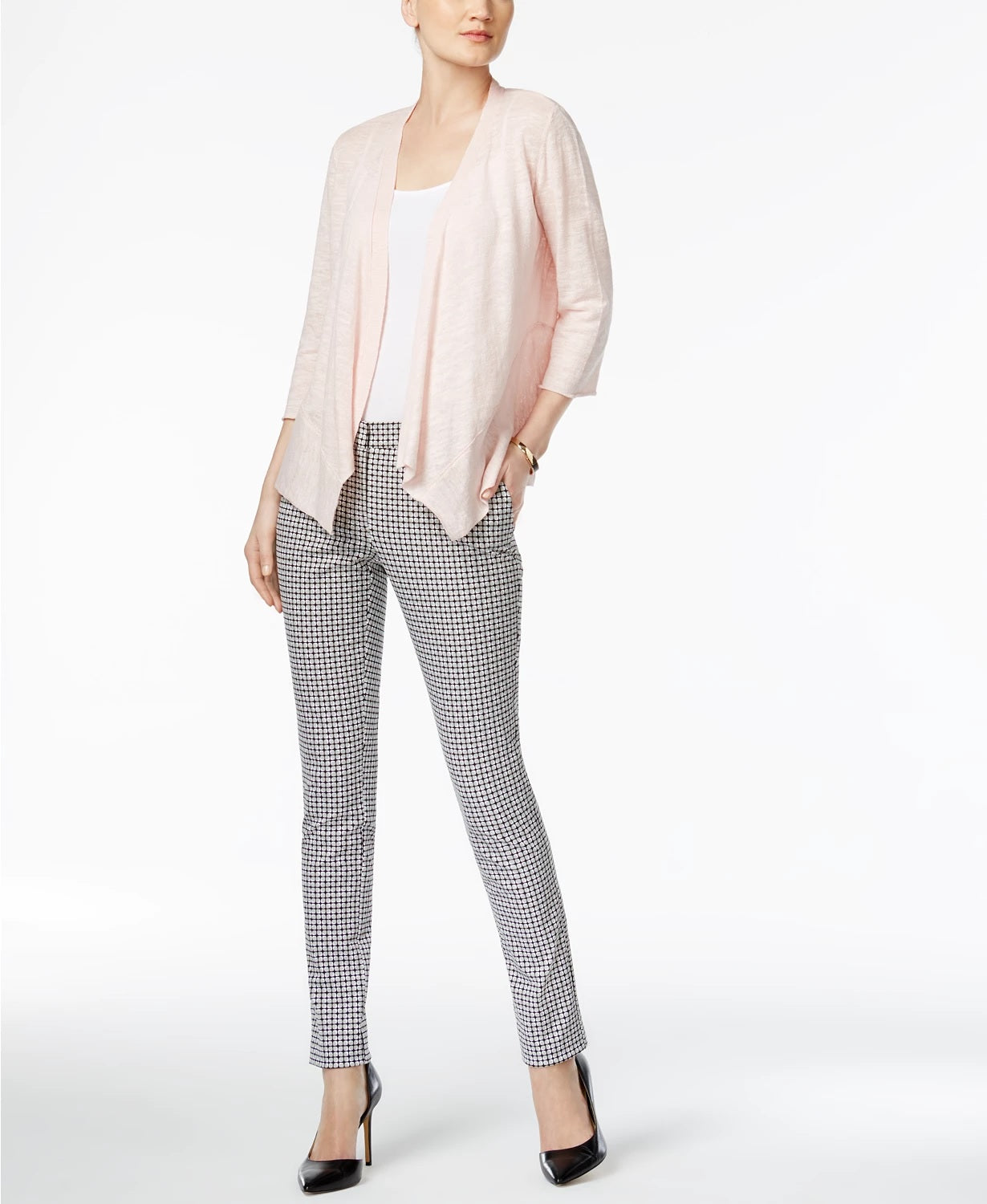 Cardigan feminino Alfani de linho com abertura frontal, tamanho natural grande