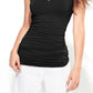 Blusa feminina com decote em V franzido da INC International Concepts, preta, tamanho pequeno