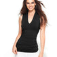 Blusa feminina franzida com decote em V, preta, tamanho extra pequeno, da Inc International Concepts