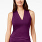 INC International Concepts Top feminino franzido com decote em V, roxo médio, tamanho XXG