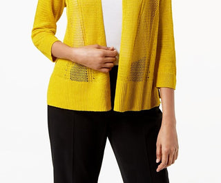 Cardigan Alfani Feminino Petite com Ponto Misto e Frente Aberta, Dourado, Tamanho Médio