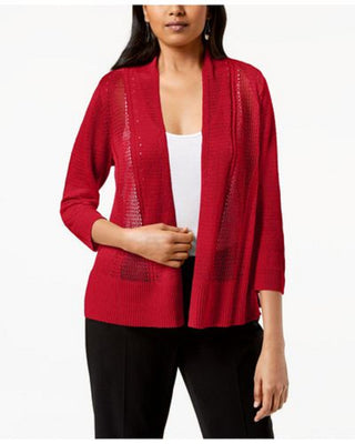 Cardigan Alfani Feminino Petite com Ponto Misto e Frente Aberta, Vermelho, Tamanho Petite