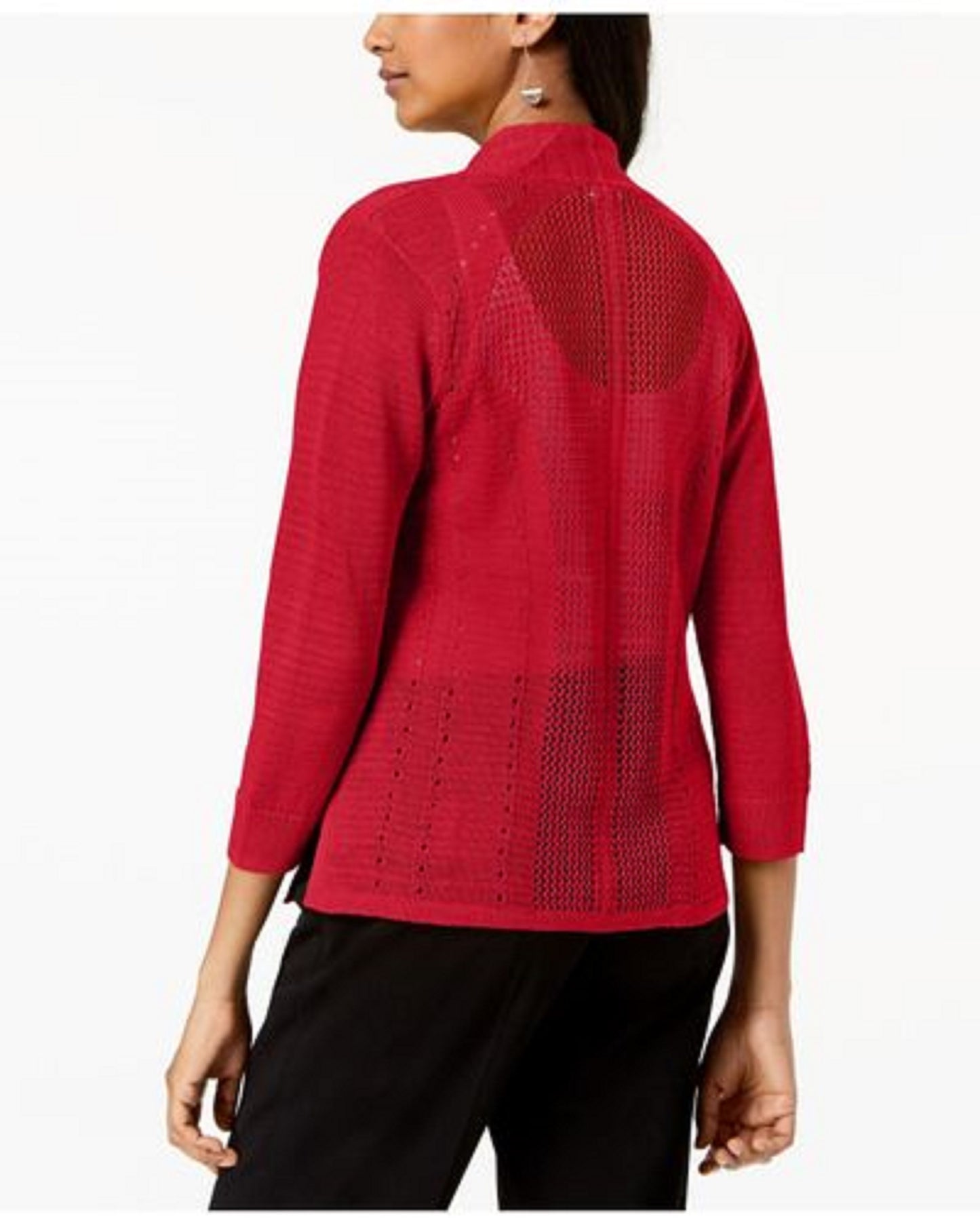 Cardigan Alfani Feminino Petite com Ponto Misto e Frente Aberta, Vermelho, Tamanho Petite
