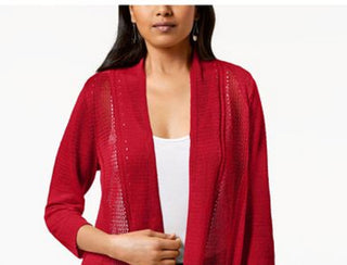 Cardigan Alfani Feminino Petite com Ponto Misto e Frente Aberta, Vermelho, Tamanho Petite