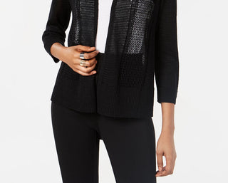 Cardigan Alfani Feminino Petite com Ponto Misto e Frente Aberta, Preto, Tamanho Médio