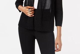 Cardigan Alfani Feminino com Ponto Misto e Frente Aberta, Preto, Tamanho Pequeno