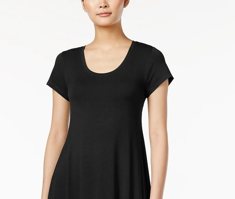 Vestido feminino estilo &amp; co, manga curta, corte A, preto, tamanho grande