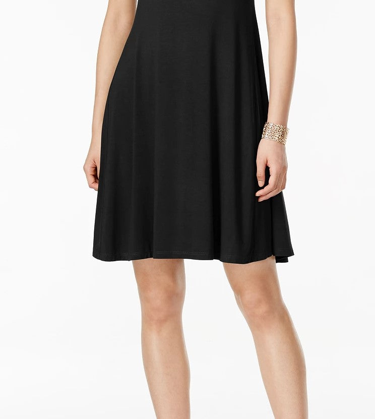 Vestido feminino estilo &amp; co, manga curta, corte A, preto, tamanho grande