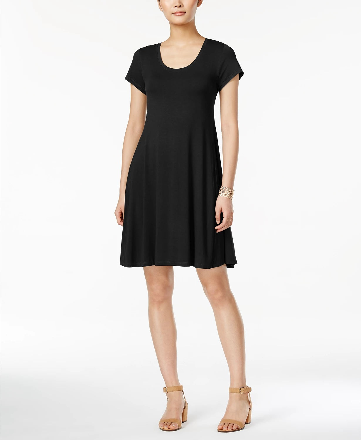 Vestido feminino estilo &amp; co, manga curta, corte A, preto, tamanho grande