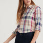 Camisa xadrez feminina clássica Lucky Brand com um bolso, branca, tamanho pequeno