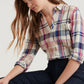 Camisa xadrez feminina clássica Lucky Brand com um bolso, branca, tamanho pequeno