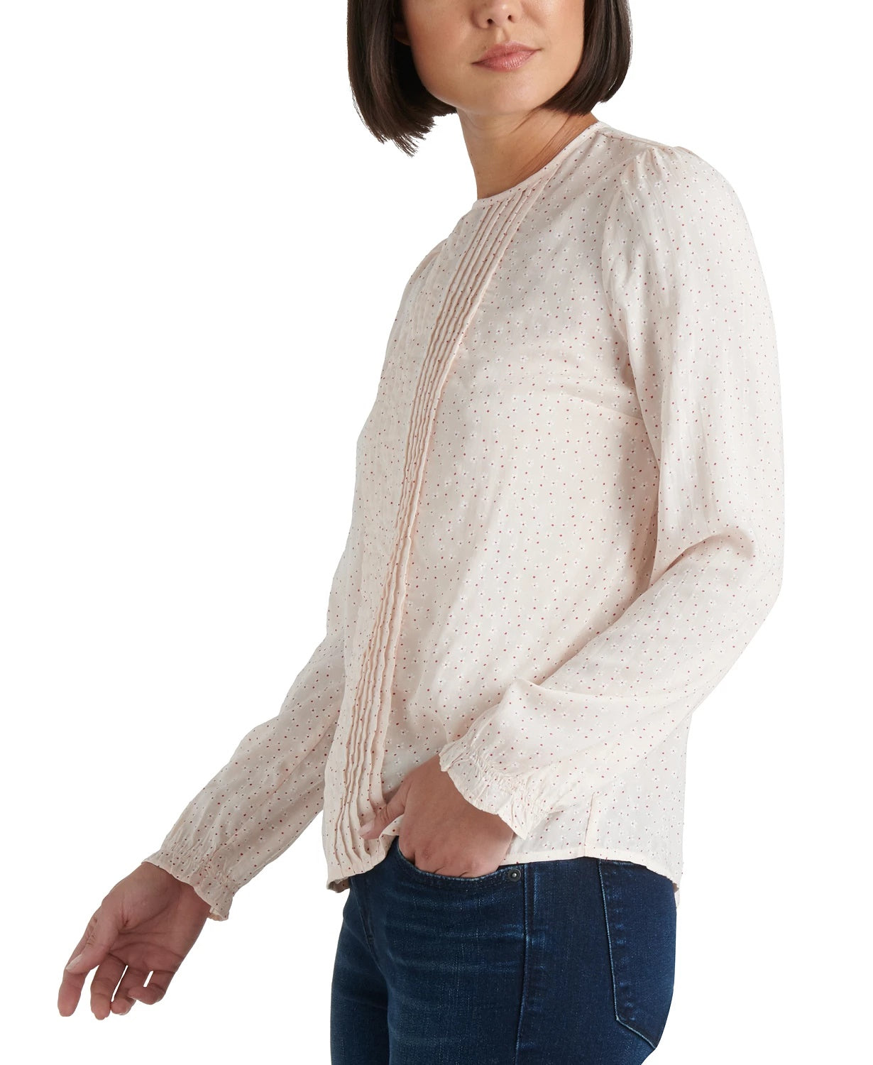 Blusa feminina Lucky Brand Lea Floral Pintuck manga comprida tamanho rosa tamanho pequeno