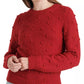 Suéter feminino Lucky Brand com gola redonda e ponto pompom, mistura de algodão, vermelho, tamanho P