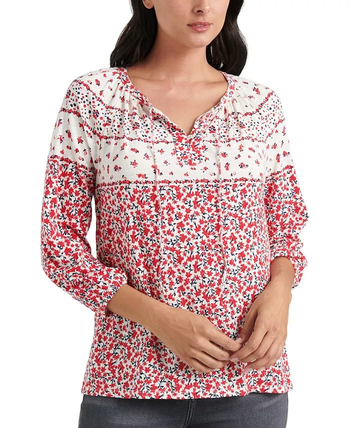 Blusa feminina Lucky Brand de algodão estampado, tamanho extra pequeno, vermelha