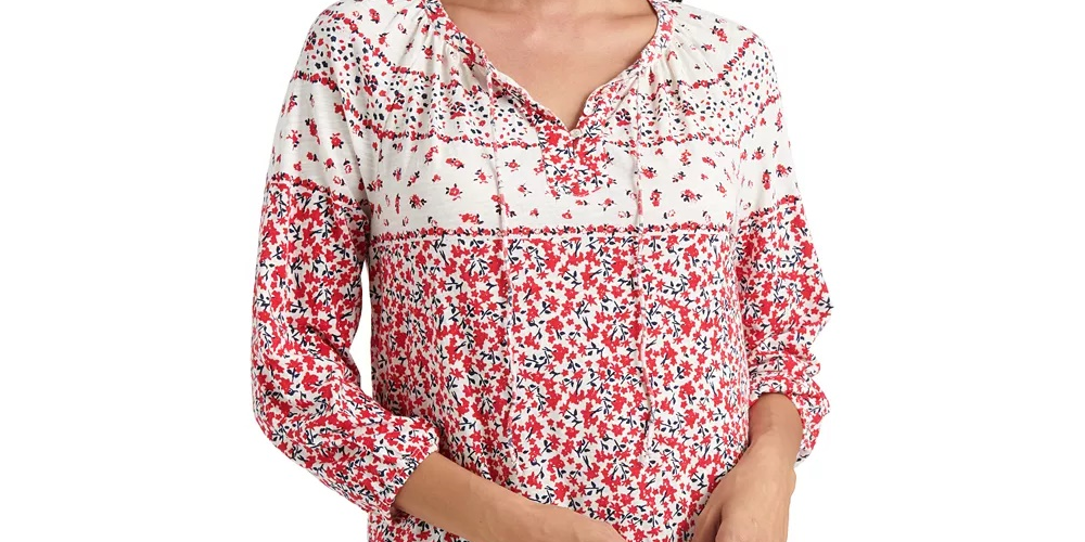 Blusa feminina Lucky Brand de algodão estampado, tamanho extra pequeno, vermelha