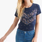 Camiseta feminina com estampa floral Lucky Brand, azul, tamanho X-S