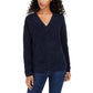 Suéter feminino Lucky Brand Chevron canelado em chenille, azul marinho, tamanho médio