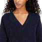 Suéter feminino Lucky Brand Chevron canelado em chenille, azul marinho, tamanho médio