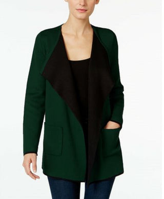 Cardigan Alfani Feminino Colorblocked Aberto na Frente Verde Escuro Tamanho Extra Grande