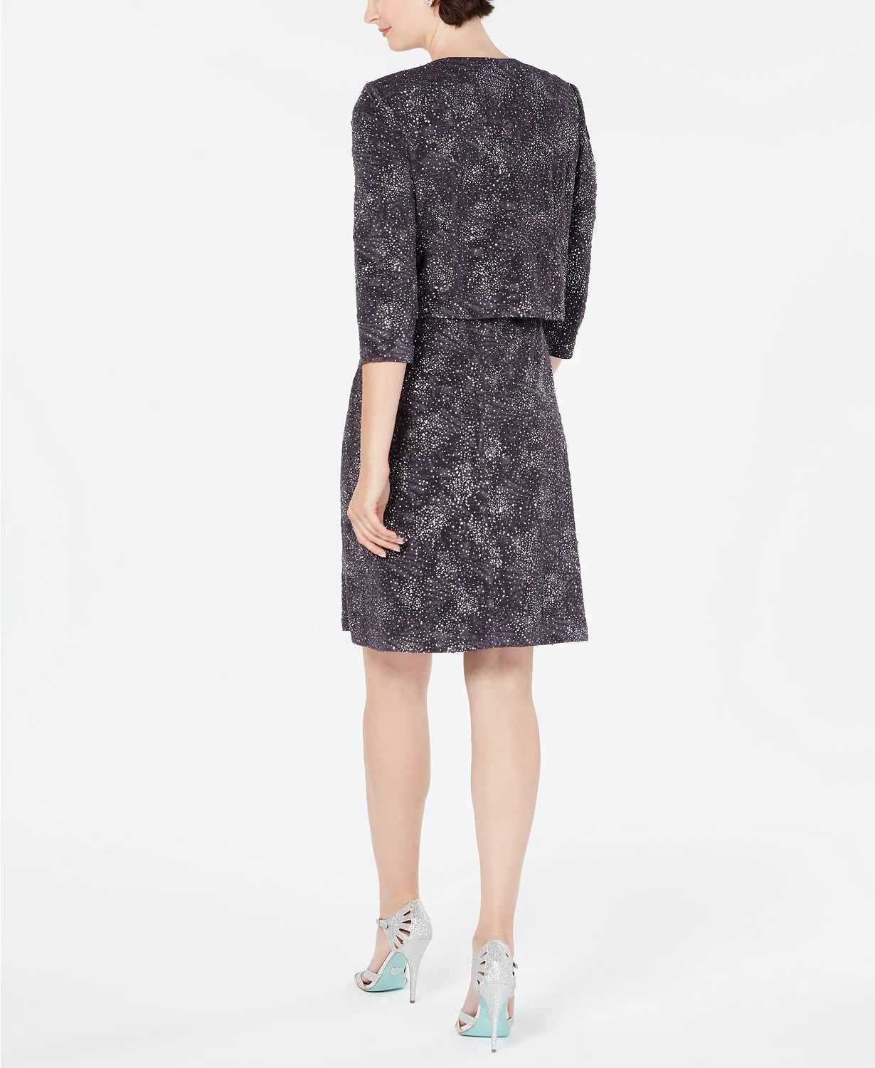 Vestido e jaqueta de malha jacquard feminino Alex Evenings, cinza, tamanho 8