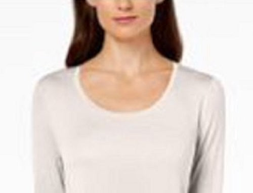 JM Collection Top feminino com decote redondo, bege escuro, tamanho grande