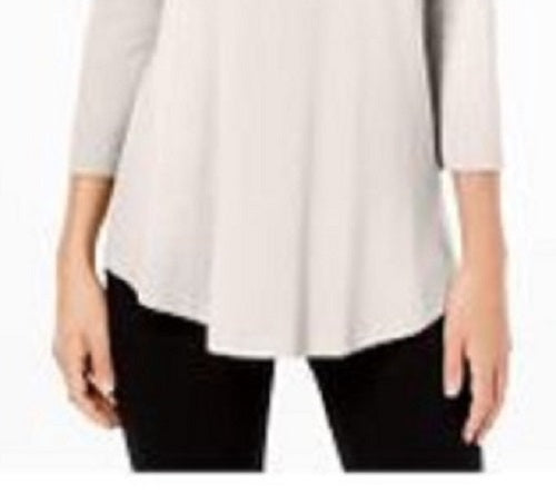 JM Collection Top feminino com decote redondo, bege escuro, tamanho grande