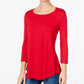 Blusa feminina com decote redondo JM Collection, tamanho regular e vermelho, tamanho extrapequeno