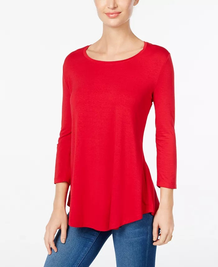 Blusa feminina com decote redondo JM Collection, tamanho regular e vermelho, tamanho extrapequeno