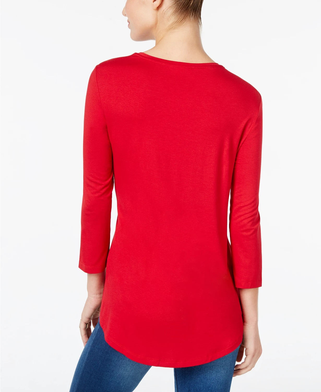 Blusa feminina com decote redondo JM Collection, tamanho regular e vermelho, tamanho extrapequeno