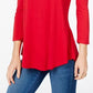 Blusa feminina com decote redondo JM Collection, tamanho regular e vermelho, tamanho extrapequeno