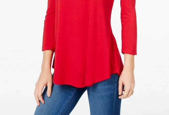 Blusa feminina com decote redondo JM Collection, tamanho regular e vermelho, tamanho extrapequeno