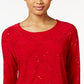 JM Collection Top jacquard feminino com detalhes em vermelho, tamanho X-S
