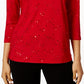 JM Collection Top jacquard feminino com detalhes em vermelho, tamanho X-S