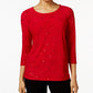 JM Collection Top jacquard feminino com detalhes em vermelho, tamanho X-S