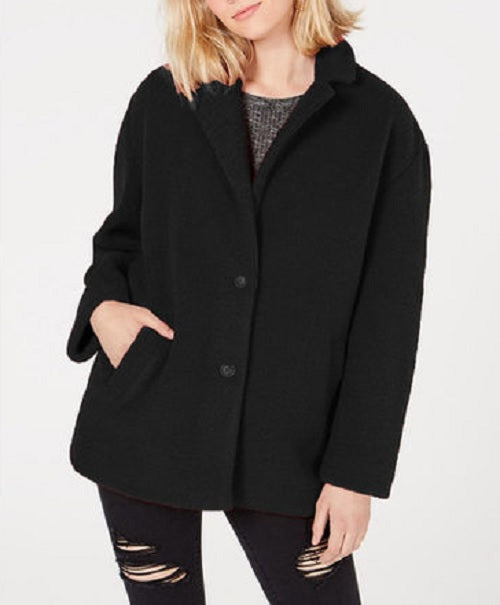 Coleção B Juniors' Casaco de Pele Sintética Preto Tamanho Grande