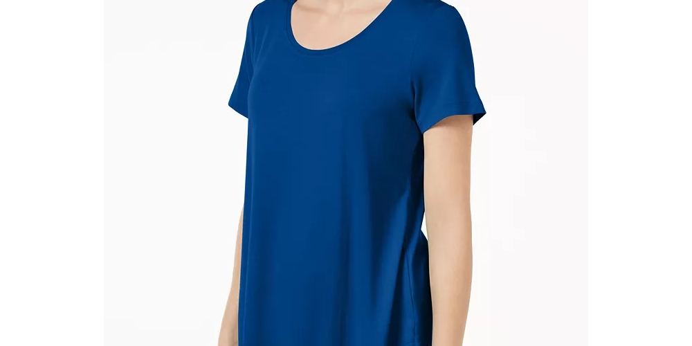 JM Women's Collection Top com decote redondo azul brilhante tamanho pequeno