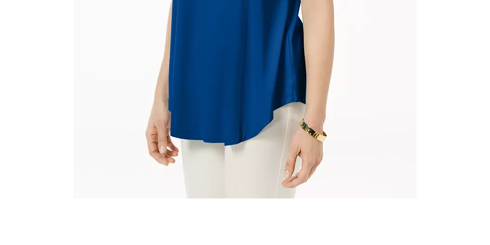 JM Women's Collection Top com decote redondo azul brilhante tamanho pequeno