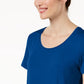 JM Collection Top feminino com decote redondo, azul brilhante, tamanho X-S