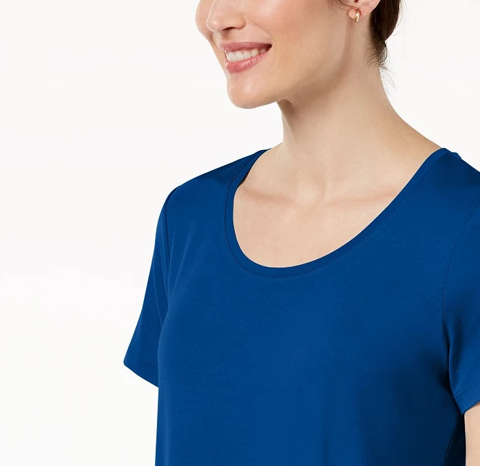 JM Collection Top feminino com decote redondo, azul brilhante, tamanho X-S