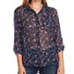 Blusa feminina Vince Camuto com estampa floral e franzido no ombro, azul, tamanho médio
