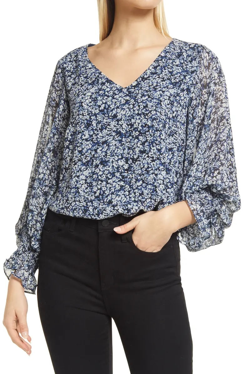 Blusa Vince Camuto Feminina Estampa Floral Azul Tamanho X-G