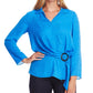 Vince Camuto Blusa feminina Ditsy Fragments manga comprida com cinto tamanho azul tamanho pequeno