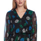 Top feminino Vince Camuto com estampa floral e cintura marcada, preto, tamanho pequeno