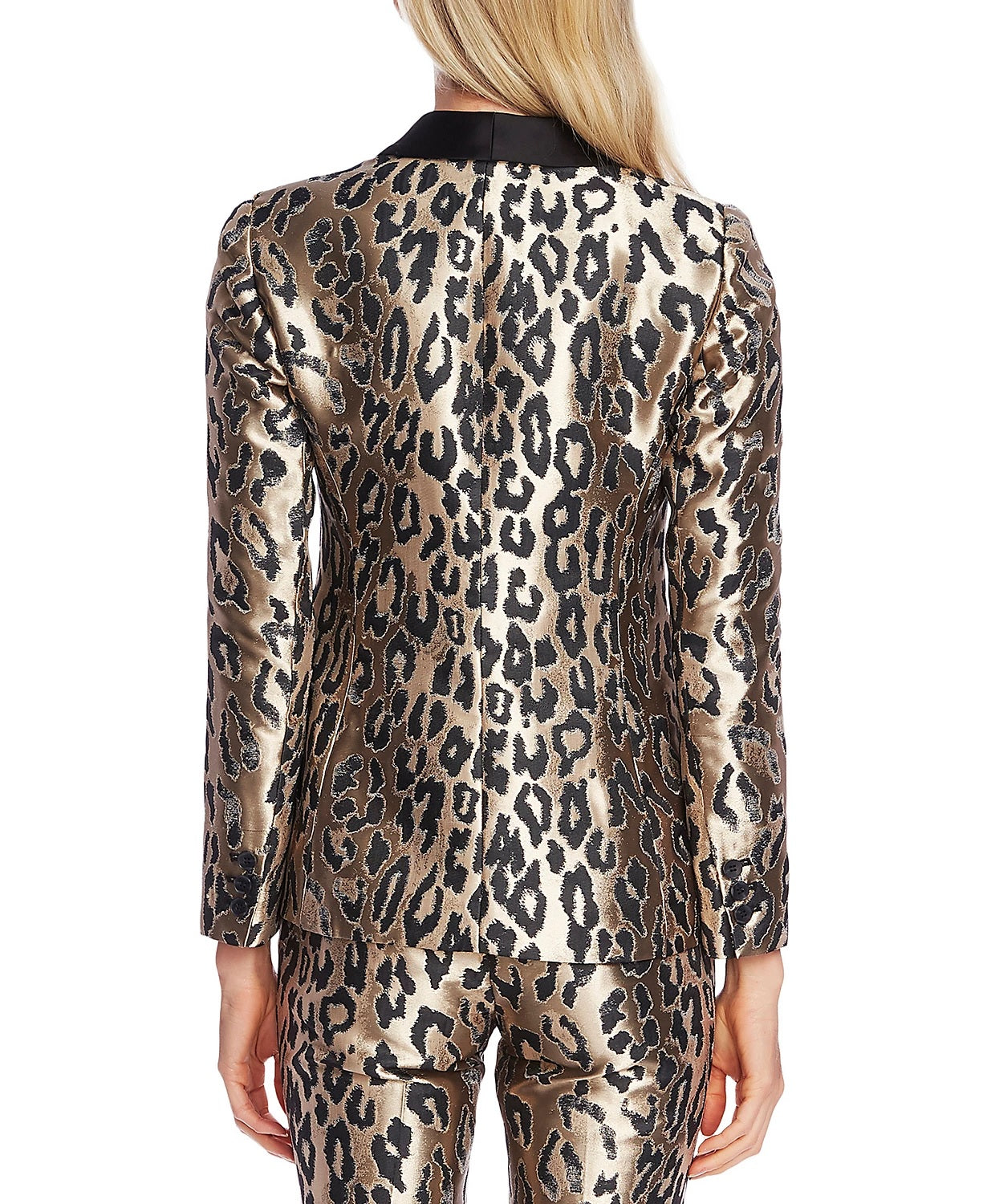 Blazer feminino Vince Camuto com estampa de leopardo e jacquard, tamanho 0 - preto e cinza, tamanho 0